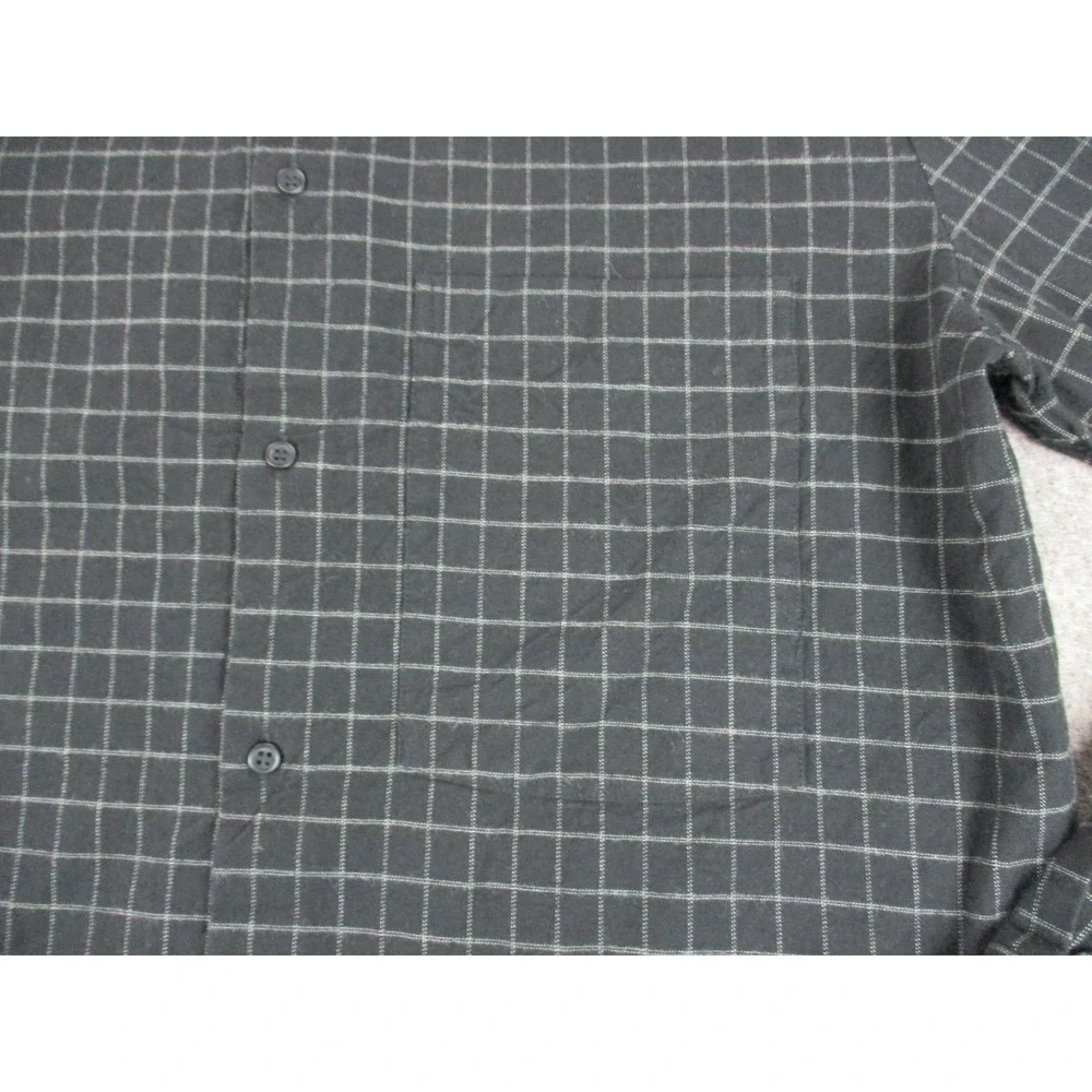 COS Shirt Mens Medium Black Check Flannel Button Up Band Collared Long Sleeve